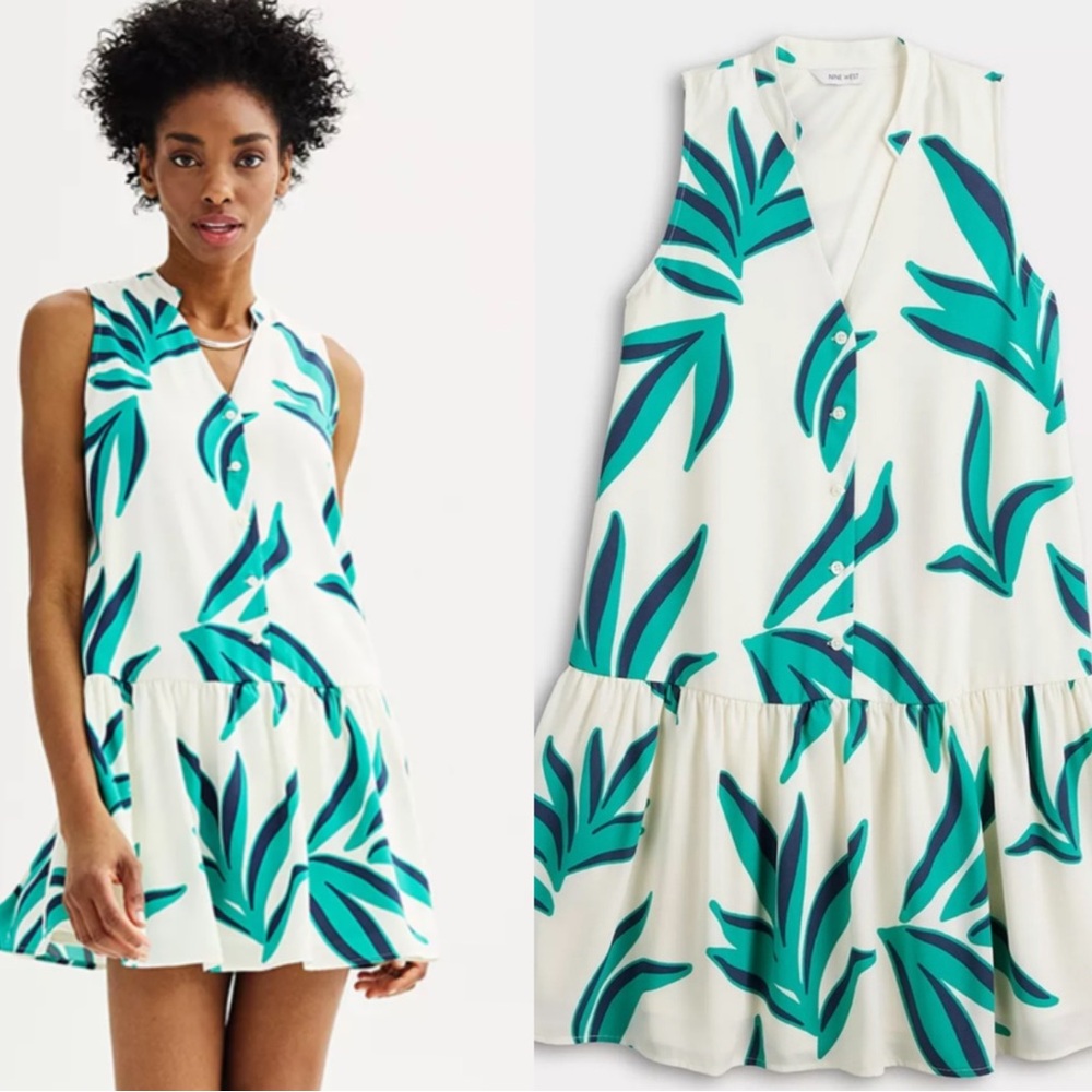 Print Button Front Ruffle Hem Dress - Picture 8 of 11